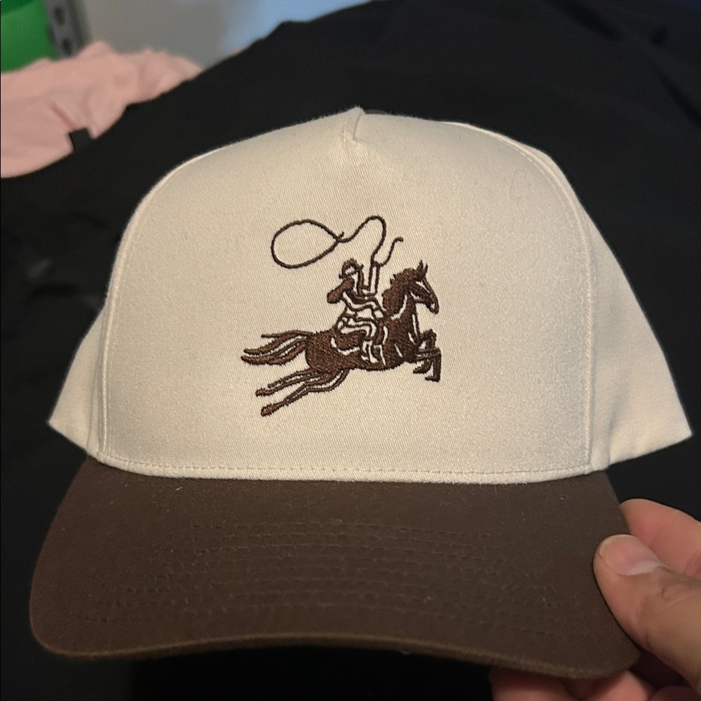 White and Brown Cowboy Embroidered Cap